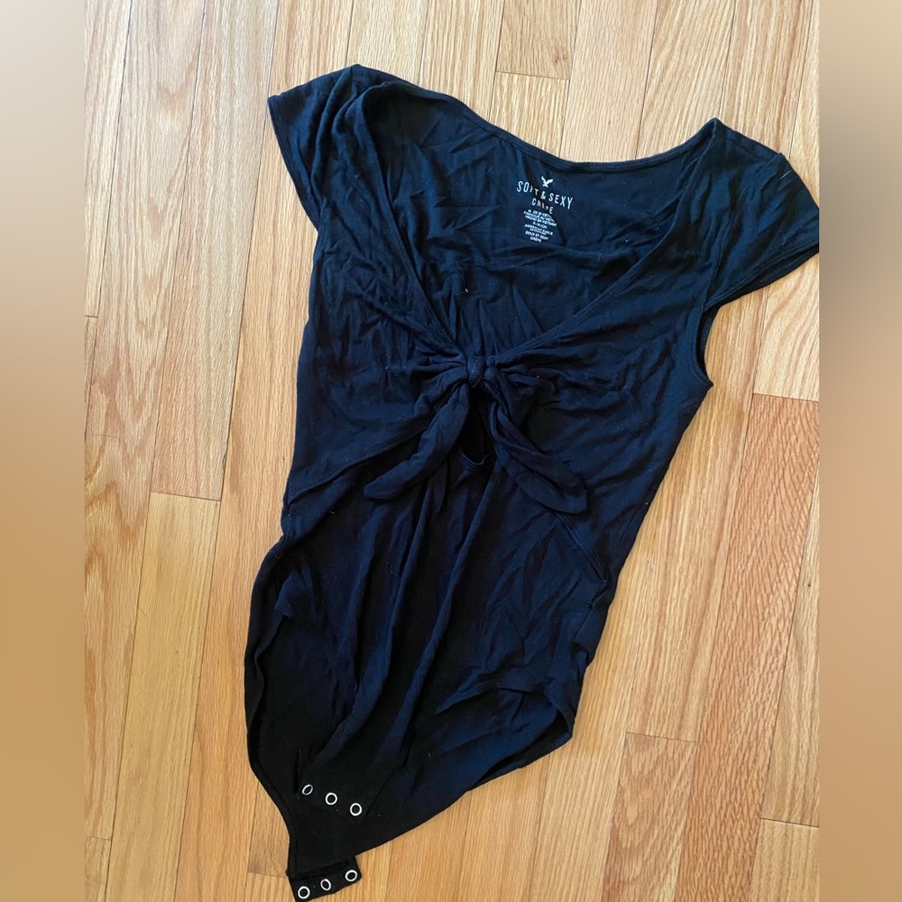 Adorable American Eagle Black Bodysuit with Tie & Cut out front